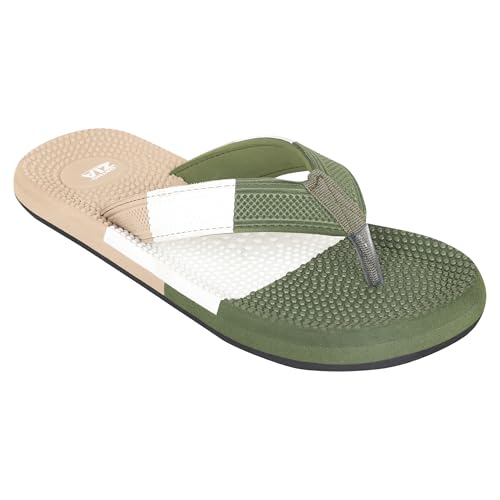 ORTHO ZIA Men’s Orthopedic Comfort Flip Flops Slippers | Cushioned Footbed | Anti-Slip Sole | Men,s Slippers (Beige/Green) 9 UK
