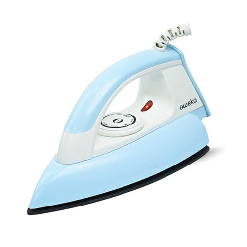 OWEKA Electric Brio 750 Watt Dry Iron for clothes with German Coating Technology, Non Stick Soleplate coating | 5 level safety| Anti-Bacterial Coating, 2 Years Replacement Warranty (Light Blue)