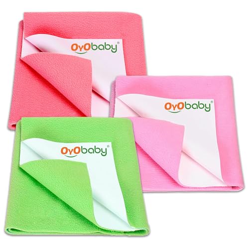 OYO BABY Waterproof Quick Dry Sheet for Baby |Baby Bed Protector, Washable Mattress Protector - Small, 70 x 50cm (Salmon Rose + Pink + Light Green)