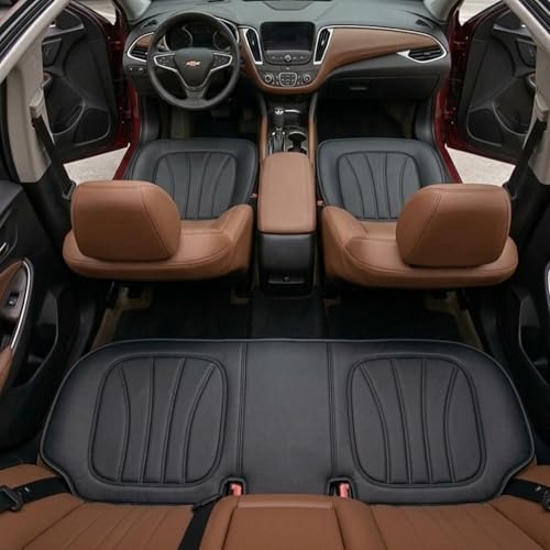 Padded Car Seat Covers Full Set with Storage Organizer, Anti Slip Car Seat Cushions Protector Mat Set, Breathable Leather Pillow Cover for Cars, Accessories for Driver, Passenger & Rear Seats (Black)