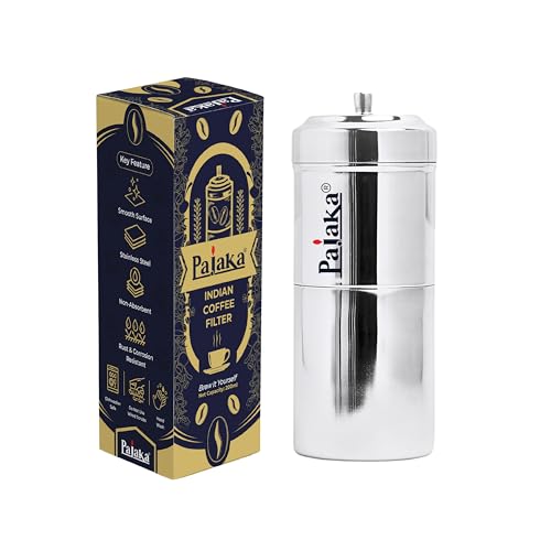PAJAKA South Indian Filter Coffee Maker - 200 ML Capacity, Stainless Steel Madras Kaapi Kappi Drip Decoction Coffee Brewer, Medium Size for 2-4 Cups, Home & Kitchen