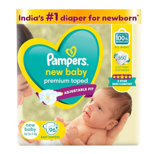Pampers Active Baby Tape Style Baby Diapers, Newborn/Extra Small (NB/XS) Size, 96 Count, Adjustable Fit with 5 star skin protection, Up to 5kg Diapers
