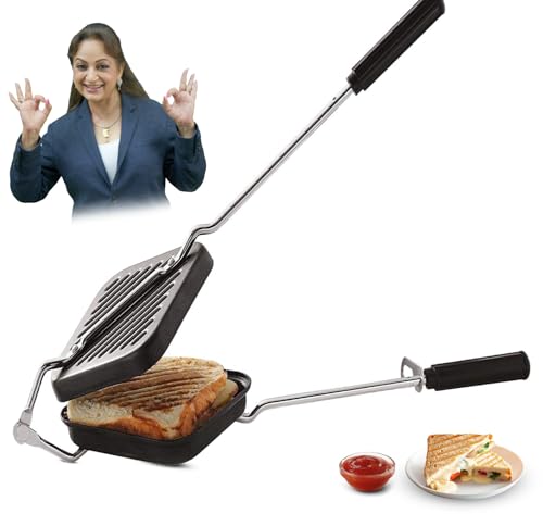 PANCA Gas Toaster Grill Sandwich Maker | Cast Aluminium Non-Stick Coated Sandwich Griller with Long Handle | Portable Gas Sandwich Maker (Grill Toaster New)