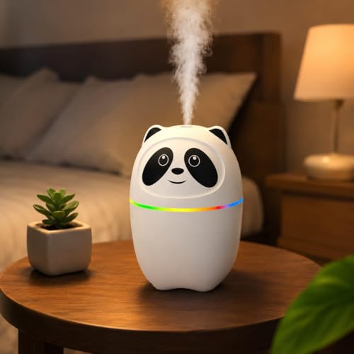 Panda Cool Mist Humidifier & Essential Oil Aroma Diffuser – Ultrasonic Quiet Air Humidifier for Room, Office, Car & Baby | Portable Moisture & Relaxing Night Light for Home (Panda) Multicolor
