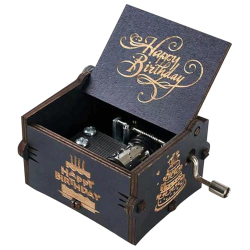 PATPAT Wooden Music Box Vintage Hand Crank Music Box Gift, 'Happy Birthday ' Retro Engraved Musical Toy, Hand Crank Musical Boxes Case Desk Decoration Happy Birthday Gift, 6.4x5.2x4.2cm