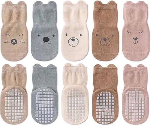 PAZIMIIK Cute Animal Face Non-Slip Grip Socks for Toddler Kids Boys Girls Warm Cozy Soft Cotton Winter Indoor Socks with Rubber Pads Non Skid Aged 1-3 Years (Rabbit)