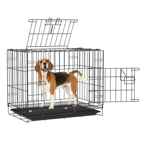 Pet Clean Foldable Dog Cage for Small to Medium Dogs, 30 Inches Strong Metal Heavy Duty Dog Crate with Removable Tray for 8-15 kg Dogs (Black)