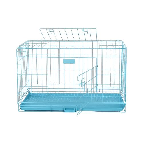 PETJOY Foldable Metal Dog Cage | 18 Inch Dog Crate Kennel for Puppies, Small Dogs, Cats & Rabbits | Single Door with Secure Lock, Removable Leak-Proof Tray | Portable & Easy to Clean Pet Cage (Blue)