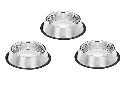 Pets Empire Anti-Skid Dog Food Bowl (400 ml - Pack of 3) | Stainless Steel Dog Food & Water Feeding Bowl | Basic Pets Feeding Bowls - Perfect for Dogs, Puppy, Cat & Kittens