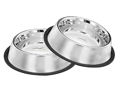 Pets Empire Anti-Skid Dog Food Bowl (2500 ml - Pack of 2) | Stainless Steel Dog Food & Water Feeding Bowl | Basic Pets Feeder - Perfect for Dogs, Puppy, Cat & Kittens