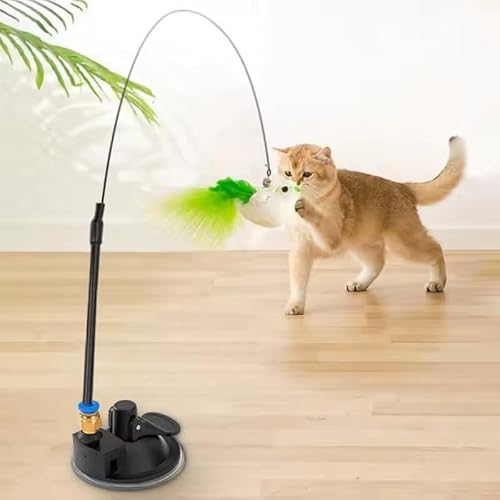 PETS EMPIRE Cat Teaser Rod Toy with Vacuum Suction Cup – Interactive Cat Teaser Wand for Indoor Cats Exercise & Play