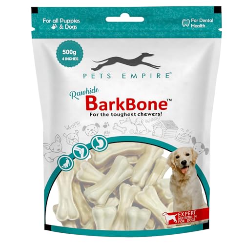 Pets Empire Rawhide Pressed Chew Dog Bone Pack 4 Inches, Chewy Dogs Training and Feeding Treats, Crunchy Chew Calcium Bones, Pet Haddi Treat for Dogs, Pups, Puppies - 500g