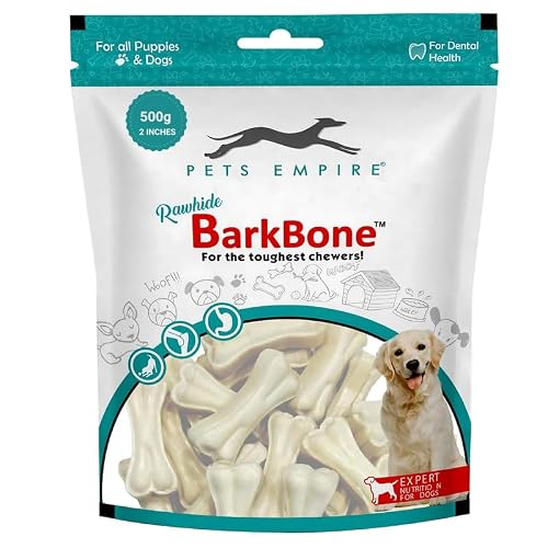 PETS EMPIRE Rawhide Pressed Chew Dog Bone Pack 2 Inches, Chewy Dogs Training and Feeding Treats, Crunchy Chew Calcium Bones, Pet Haddi Treat for Dogs, Pups, Puppies - 500g
