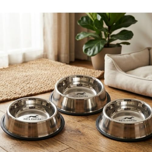Pets Empire Set of 3 Stainless Steel Dog Bowl with Rubber Base for Cats Dogs, Small Pets Feeding Bowl and Water Bowl 200ML