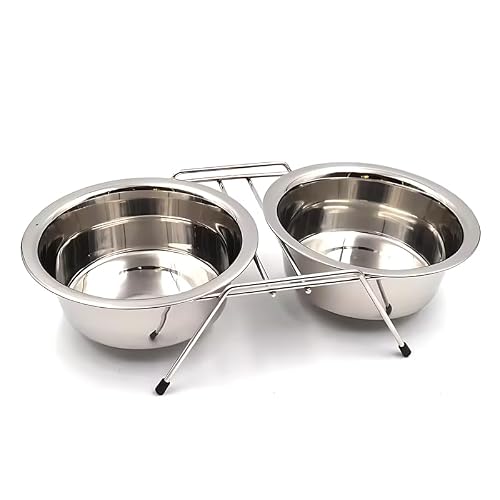 Pets Empire Stainless Steel Dog Cat Double Diner Pet Bowl - 2 Pet Dishes Package Set for Drinking or Eating Dog Bowl (1 Piece 1600ml) (X-Large)
