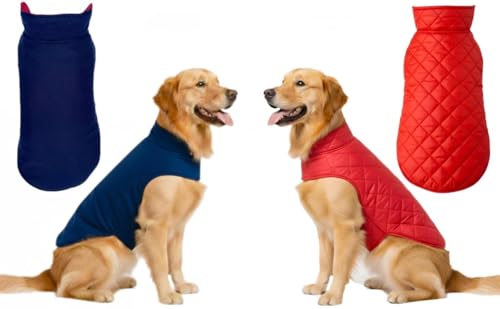 Pets Planet Dog Winter Clothes Reversible Dog Jacket Blue Flees and Red Color Design Warm Dog Coat Windproof Pets Cold Weather Wearing (Xs, 12 Inch)