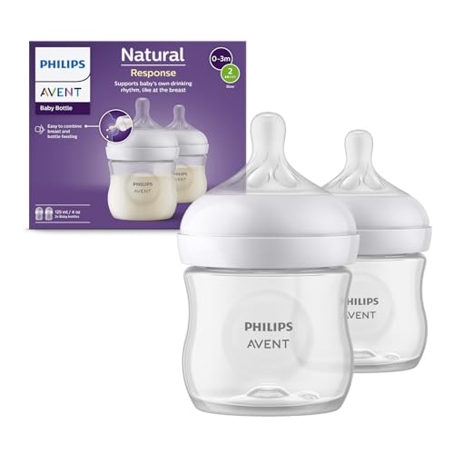 Philips Avent Natural Plastic Baby Feeding Bottle | No.1 Brand Recommended by Moms Worldwide | Ideal for 0 months+| Natural Response Technology Mimics Breastfeeding | Uniquely Designed Nipple releases milk only when baby drinks | Pack of 2| SCY900/02