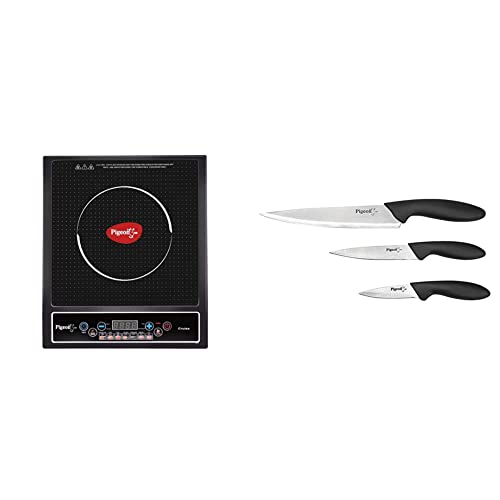 Pigeon by Stovekraft Cruise 1800-Watt Induction Cooktop (Black) & Stainless Steel Kitchen Knives Set, 3-Pieces, Multicolour Combo