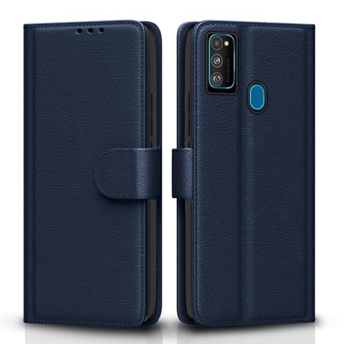 Pikkme Flip Cover for Samsung Galaxy M30s / M21 / M21 2021 Leather Finish | Inside TPU with Card Pockets | Wallet Stand and Shock Proof | Complete Protection Flip Case(Blue)
