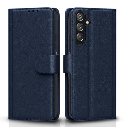Pikkme Flip Cover Leather Finish | Inside TPU with Card Pockets | Wallet Stand and Shock Proof | Complete Protection Flip Case for Samsung Galaxy M35 5G (Blue)