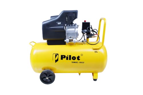 Pilot 4HP Direct Drive Air Compressor 80L Tank, 256L/min Air Flow, 8 Bar/115 PSI Max Pressure, Oil Lubricated High Performance Air Compressor for Pneumatic Tools, Automotive, Workshop & Industrial Use