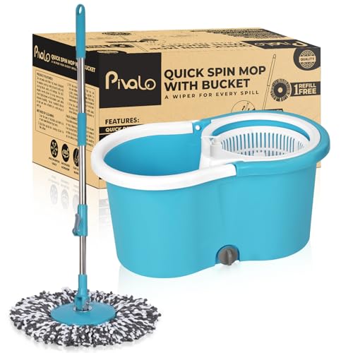 Pivalo Bucket Quick Spin Mop with 2 Microfiber Wet Dry Mophead Floor Cleaning pocha Extendable Handle Removable Wringer 360° Floor Cleaner Mopping Set (Random Colour)