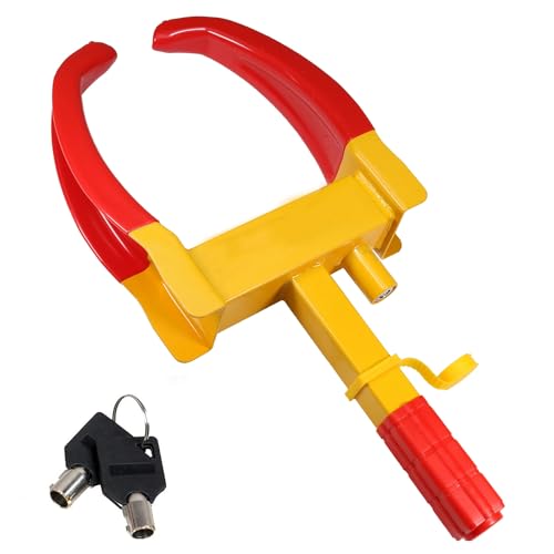 Pivalo PVAWL01 Heavy Duty Anti-Theft Car Wheel Lock Clamp | Adjustable Tire Claw Parking Boot, Security Towing Tyre Lock Device for Car, SUV & Truck Wheels with 2 Keys (Red & Yellow)
