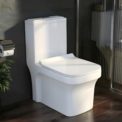 Plantex Commode for Toilet/One Piece Western Toilet with Rim Wash-Down Flush/Ceramic One Piece Commode with Soft Closing Toilet Seat - S Trap - (Lunar, White)