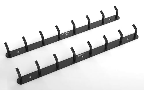 Plantex Wall Hooks for Hanging Cloth/Stainless Steel Towel Hangers/Bathroom Robe Hooks/Door Hangers/Wall Hook Rack/Hook Rail for Hanging Keys - 8 Hooks (Pack of 2, Black)