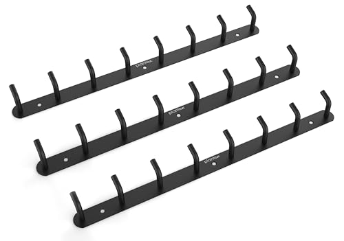 Plantex Wall Hooks for Hanging Cloth/Stainless Steel Towel Hangers/Bathroom Robe Hooks/Door Hangers/Wall Hook Rack/Hook Rail for Hanging Keys - 8 Hooks (Pack of 3, Black)