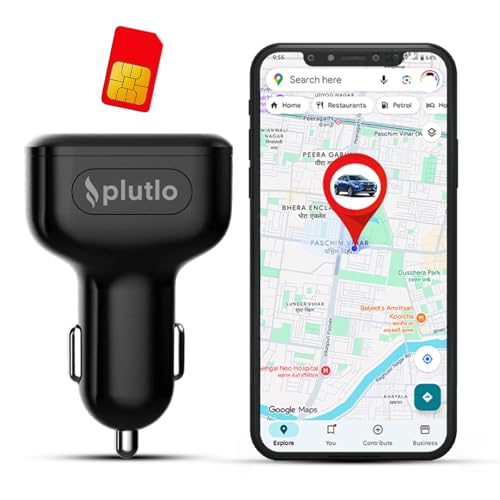 Plutlo 2-in-1 Car Charger Cum GPS Tracker (with 4G SIM Card) Wireless GPS Tracker for Car with Dual USB Ports | Real-Time Location | Anti-Temper Alert | History Route Playback | Safe Zone Alerts