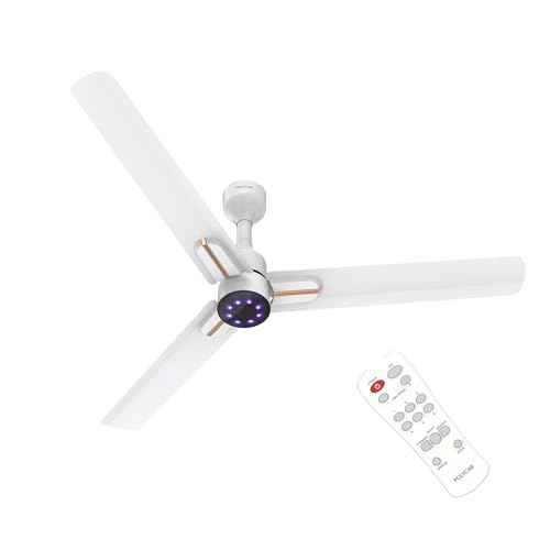 Polycab Wizzy Neo LED 2.0 1200mm BLDC Ceiling Fan with remote| BEE 5 Star Rated, Higher Air Delivery| LED Indicator,Sleep and Breeze Mode |3 Years Warranty【Matt White Rosegold】