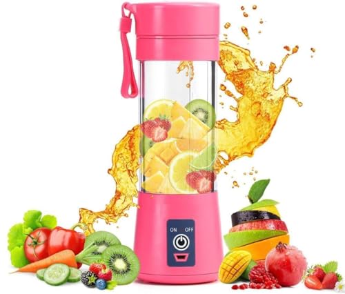 Portable USB Rechargeable Juicer Blender with 6 Stainless Steel Blades, Personal Fruit Juice Mixer Bottle, Smoothie Maker for Milkshake, Protein Shake & Baby Food (Multicolor)