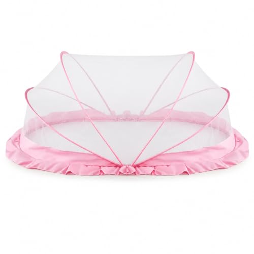 PRASANG SOFA & FURNITURE Baby Mosquito Net for Bed | Foldable Baby Sleeping Net with Breathable Mesh Nylon Kids Mosquito Net (Pink, Pack of 1)