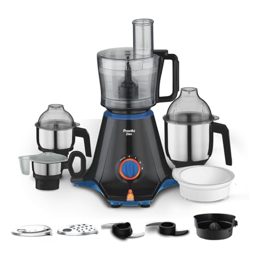 Preethi Zion MG-227 mixer grinder 750 watt Black, 4 jars - master chef food processor jar and flexi lid, Vega W5 motor with 2yr Guarantee & Lifelong Free Service, Standard