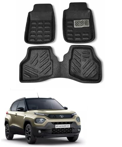 Premium 4D Bucket Car Floor Foot Mats for Tata Punch, Polyutherine Material, Color: Black, Waterproof, Set of 3 Pieces