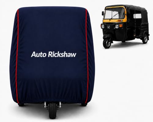 Premium Auto Rickshaw Cover Compatible With All Bajaj Small Auto Rickshaw Models Comes with All Weather Water-Resistant Body Cover | Triple-Stitched | Dustproof & Heat-Resistant (Navy With Red Piping)