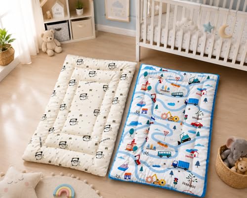 Premium Baby Godadi Combo Pack of 2 | Ultra Soft Cotton Baby Godari Mattress for Newborn Kids | Panda & Road Print Sleeping Mat | Foldable Washable Travel Friendly Bedding Set | 20x30 Inch