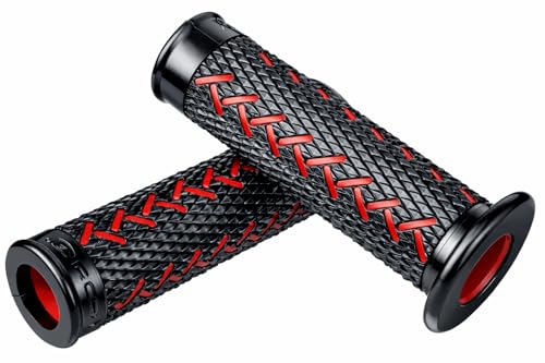 Premium Motorcycle Handlebar Grips with Anti-Slip Rubber Texture & Red Stitching | Universal 22mm Bike Handle Grip | Comfortable, Vibration Resistant & Stylish Design