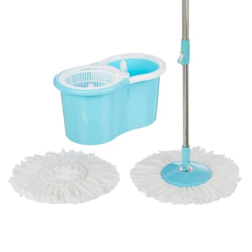 Presto! Spin Mop, Oval Bucket with Plastic Basket, 2 Refills, Blue & White