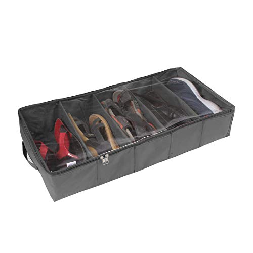 PrettyKrafts 5 Pair Shoe Storage Box| Large Underbed Storage Shoe Bag |Shoe Organizer Underbed Closet| Travel Shoe Cover|Men's Shoes Covers Storage Boxes|Folding Shoe Box, (Set of 1, Black)