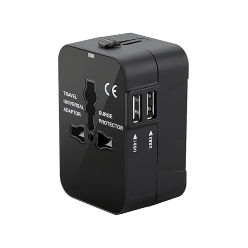 PRIME DEALS 2 USB Universal Travel Adapter with Built-in Dual USB Charger Ports, Multi Nation Plug, Black