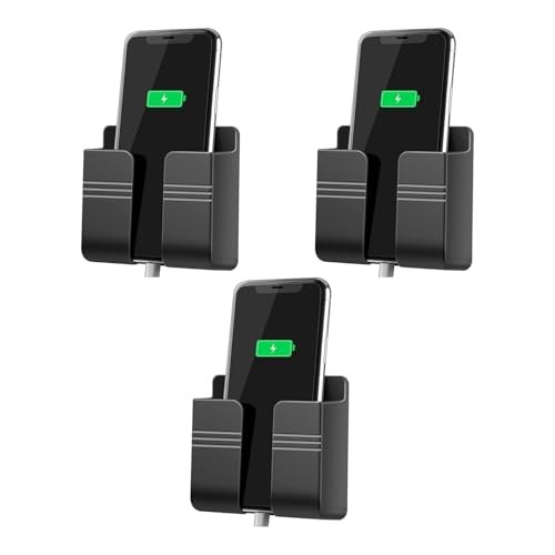 Prolet Wall Mounted Mobile Holder Storage Case for Remote, Wall Mounted Mobile Stand/Multi Purpose Stand with Hole for Phone Charging (Black-P3, Pack of 3)