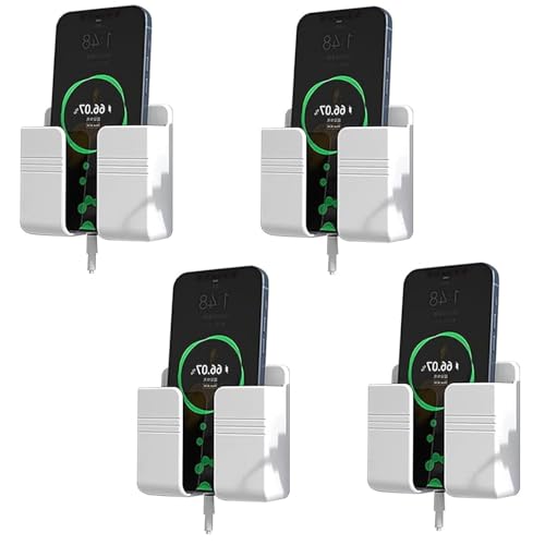 Prolet Wall Mounted Mobile Holder Storage Case for Remote, Wall Mounted Mobile Stand/Multi Purpose Stand with Hole for Phone Charging (White-P4, Pack of 4)