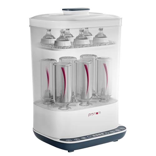 PROMOM 6-in-1 Baby Bottle Sterilizer & Dryer with Air Filter & LED Controls | Kills 99.9%* Germs in 10 min Cycle | Quick Drying & Storage | Stays Sterile Upto 72hrs*,multicolor, STANDARD WARRANTY PACK ( 1 Year Warranty )