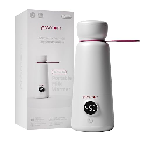Promom Portable Milk Warmer for Baby | 2-in-1 Bottle & SS Flask Compatible | Heats 120ml in 3 Minutes | Precise Warming | Multiple Temp