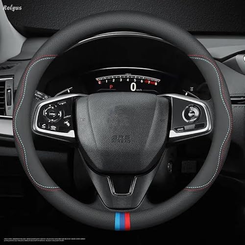 PROSFIA Line Rider Microfiber Leather Sporty Steering Wheel Cover Universal Fits for 95% Truck,SUV,Cars,14.5-15inch Anti-Slip Safety Comfortable Desgin