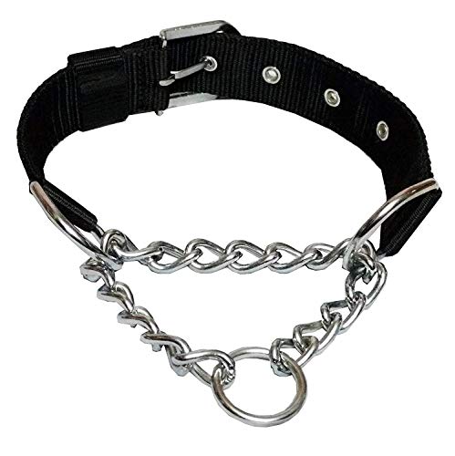 PSK PET MART Dog Nylon Half Chain Half Collar Belt Stainless Steel Dogs Collars 1 Piece Size - 1.25 inch Large (Color May Vary) (Pack of 1)