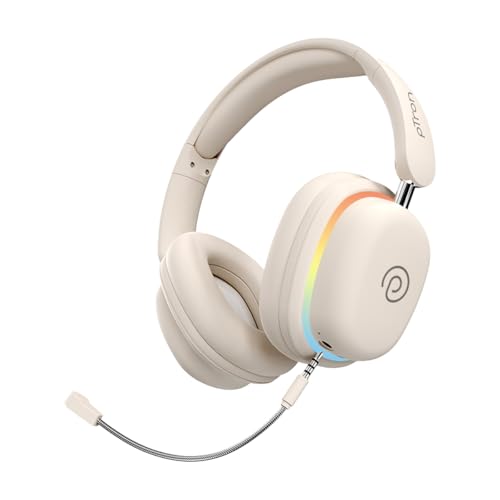 pTron Studio Xtreme, 70hrs Playtime, 40ms Low-Latency, Dual Device Pairing, Wireless Over Ear Headphones w/Detachable Mic & TruTalk ENC Calls, 40mm Drivers, RGB Lights, BT5.4 & Type-C Charging (Beige)