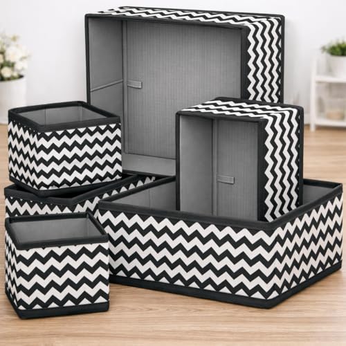 PulGos 𝟔𝐩𝐜𝐬 Foldable Drawer Organizer Box | Closet Storage Bins |Undergarments, Stationery & Accessories | Multipurpose Fabric Boxes for Clothes, Wardrobe, Almirah, Cupboard, home & Office Use
